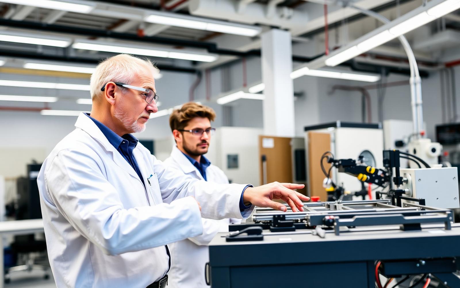 Instructor guiding trainees at an industrial automation training bench